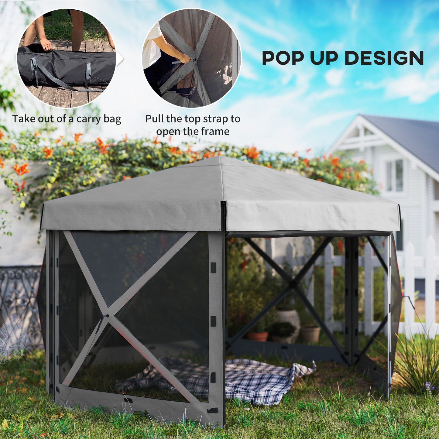 12' x 12' Hexagonal Pop Up Gazebo Canopy Tent with 5 Sidewalls, Outdoor Canopy Shelter with Carry Bag, Dark Gray - Loving My Life Outdoors