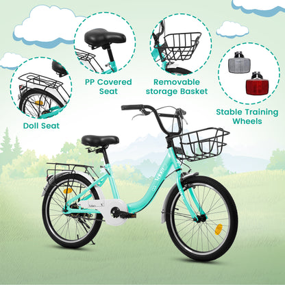 A20182 20 Inch Kids Bike For Boys & Girls, Children's Bicycle With Coaster Brake & V-Brake, 1-Speed, Chain Guard & Rear Rack, Lightweight Steel Frame Pink, Green, Purple, White - Loving My Life Outdoors
