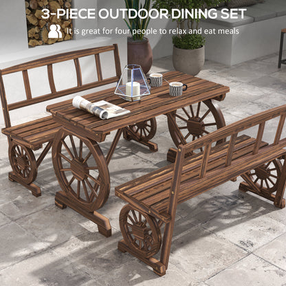 Patio Table and Chairs for 4 People, Wagon Wheel Design, Outdoor Furniture Set for Backyard, Garden, Carbonized - Loving My Life Outdoors