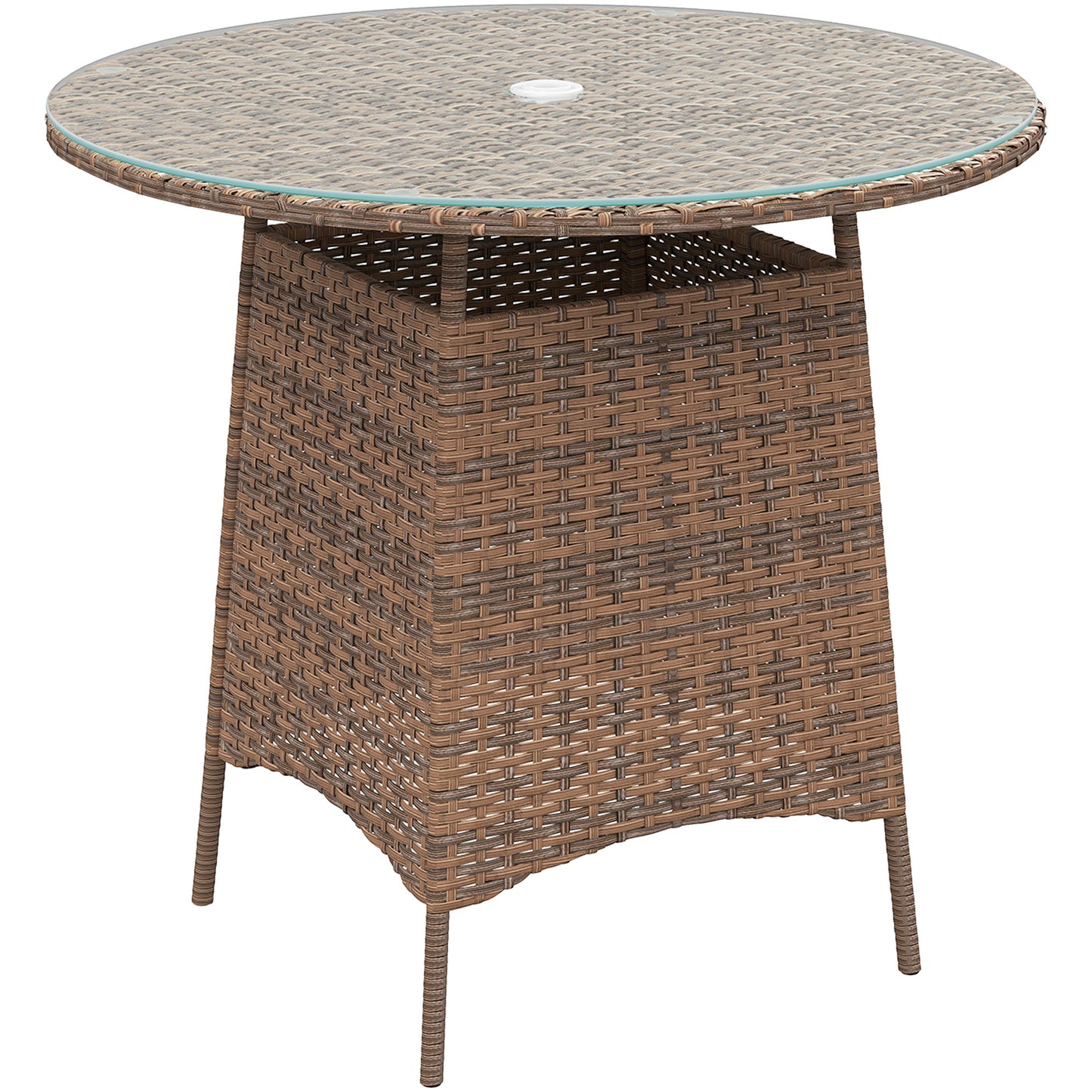 Wicker Garden Rattan Table, Patio Furniture Outdoor Coffee Table With Umbrella Hole And Tempered Glass Top, Brown - Loving My Life Outdoors