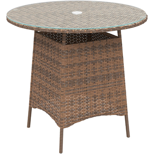 Wicker Garden Rattan Table, Patio Furniture Outdoor Coffee Table With Umbrella Hole And Tempered Glass Top, Brown - Loving My Life Outdoors