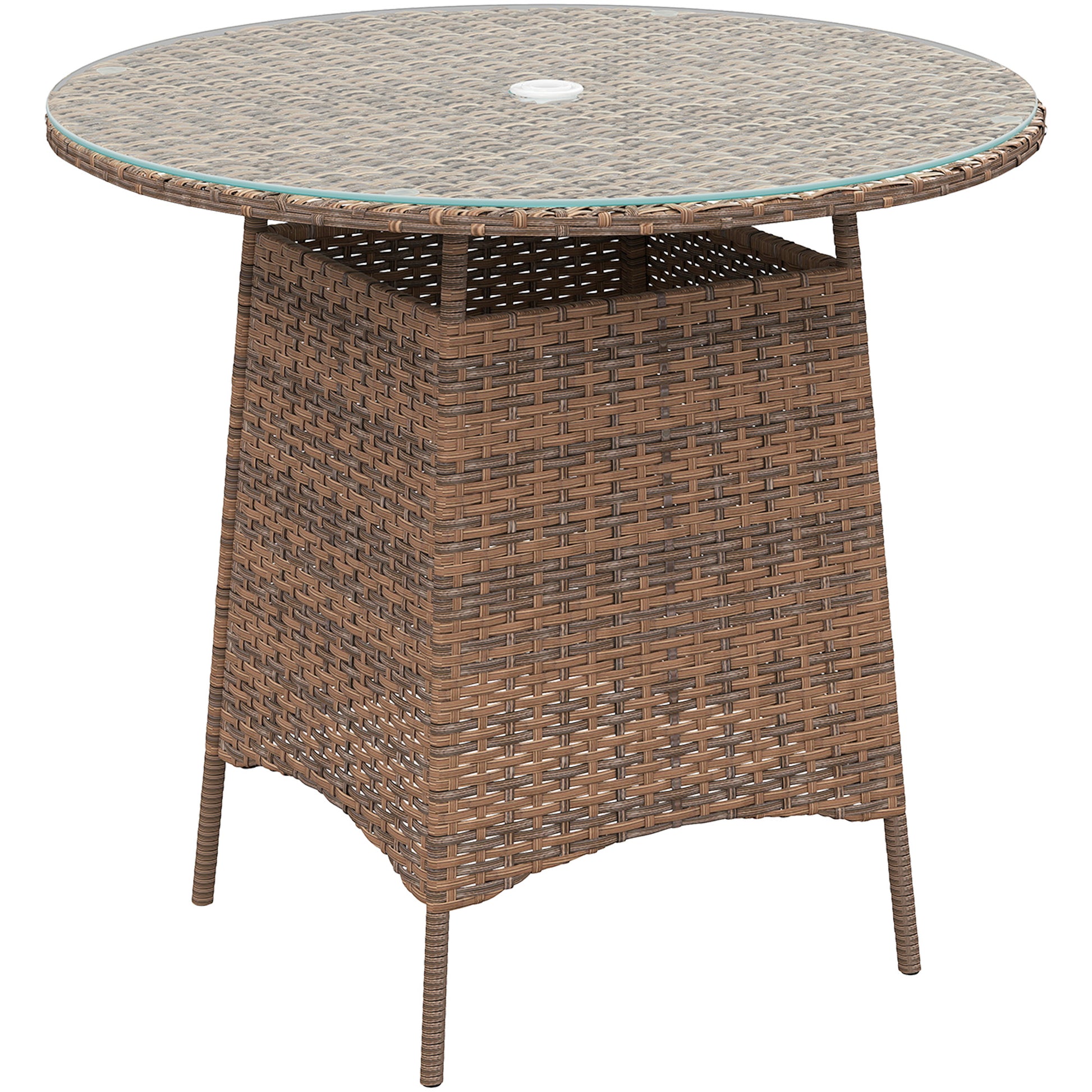 Wicker Garden Rattan Table, Patio Furniture Outdoor Coffee Table With Umbrella Hole And Tempered Glass Top, Brown - Loving My Life Outdoors