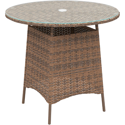 Wicker Garden Rattan Table, Patio Furniture Outdoor Coffee Table With Umbrella Hole And Tempered Glass Top, Brown - Loving My Life Outdoors