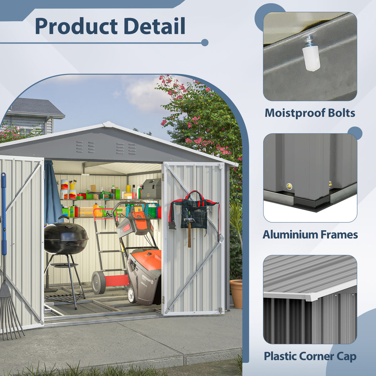 10X8 FT Outdoor Tool Storage Shed With Metal Foundation & Lockable Doors, All Weather Metal Sheds For Garden, Patio, Backyard, Lawn, Gray - Loving My Life Outdoors