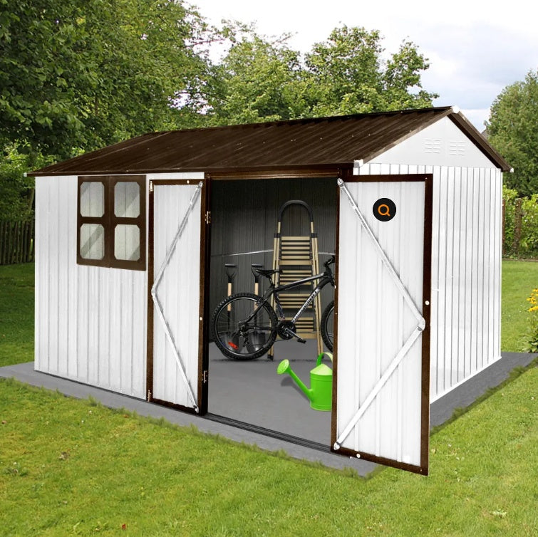 Metal Garden Sheds 10ftx8ft Outdoor Storage Sheds White/coffee With Window - Loving My Life Outdoors