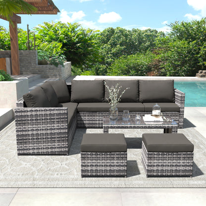 Garden Corner Sofa Set Rattan Sofa Outdoor Furniture With Coffee Table 2 Stools - Loving My Life Outdoors