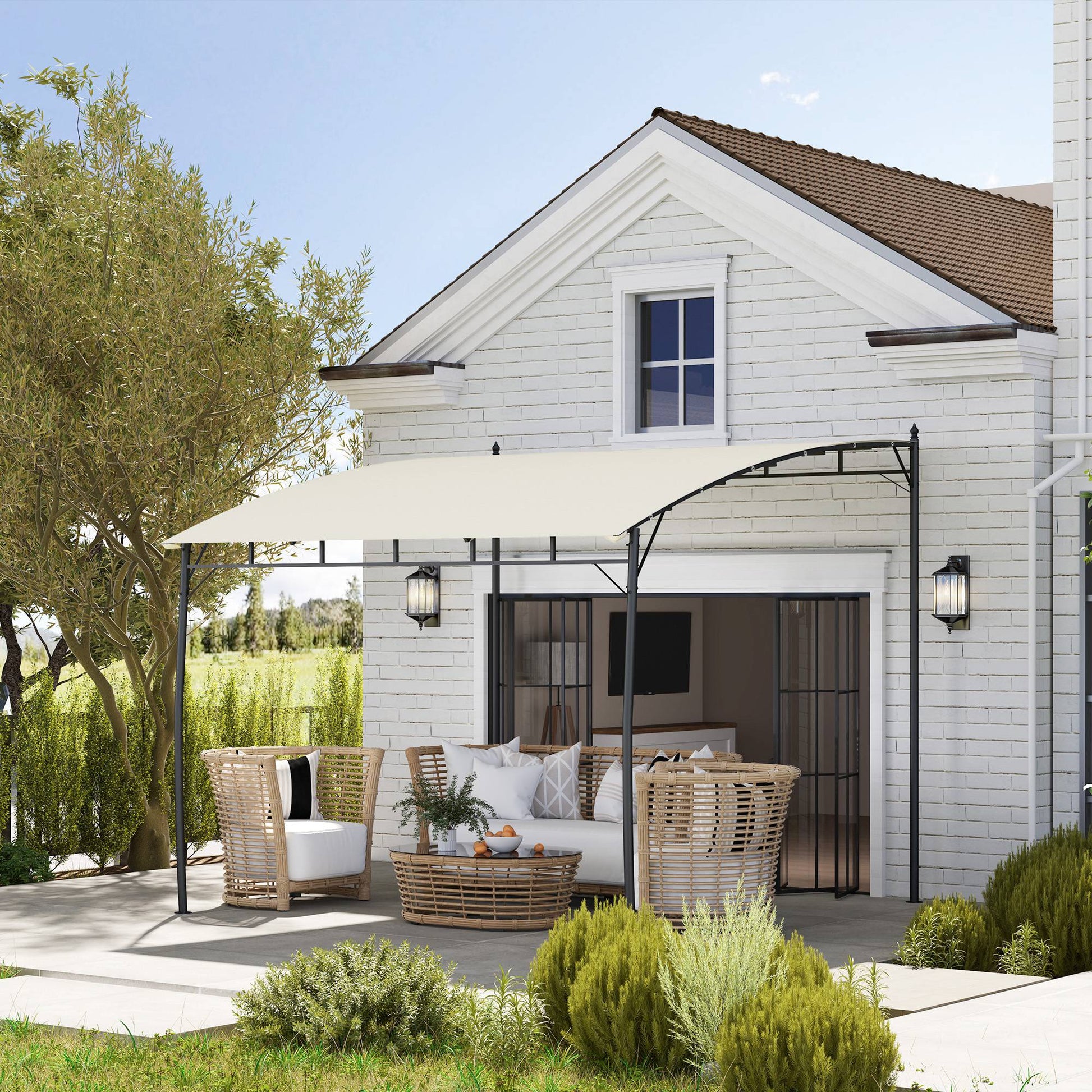 10' X 10' Outdoor Pergola Gazebo, Garden Sun Shade Shelter With Metal Frame For Porch, Patio, Deck, Backyard, Cream - Loving My Life Outdoors