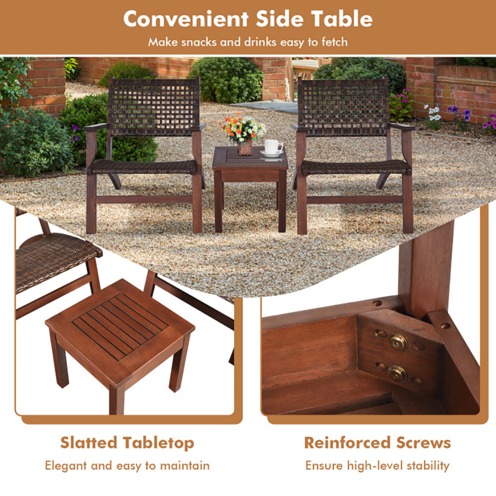 3 Pieces Outdoor Wooden Patio Rattan Furniture Set - Loving My Life Outdoors