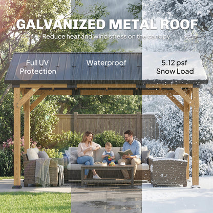 13' x 11' Hardtop Gazebo Canopy with Galvanized Metal Roof, Fir Wood Frame and Central Hook for Patio, Black Gray - Loving My Life Outdoors