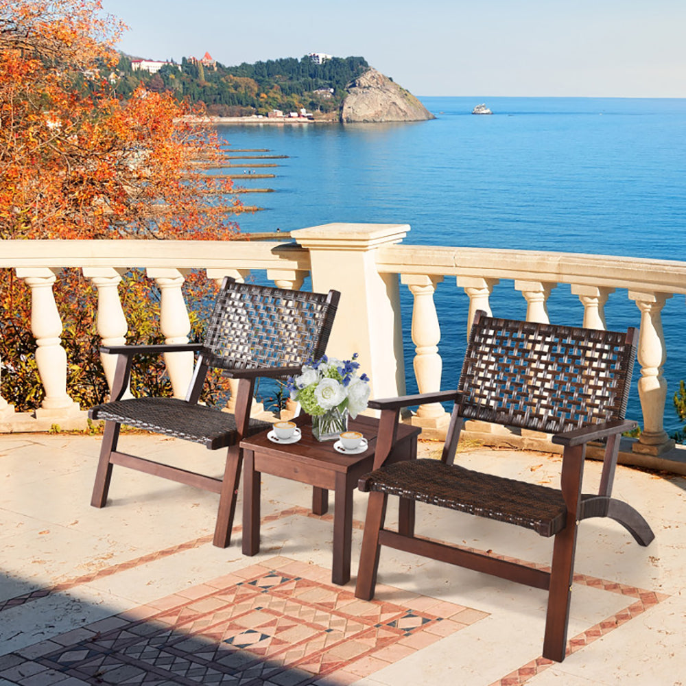 3 Pieces Outdoor Wooden Patio Rattan Furniture Set - Loving My Life Outdoors