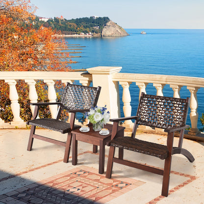 3 Pieces Outdoor Wooden Patio Rattan Furniture Set - Loving My Life Outdoors