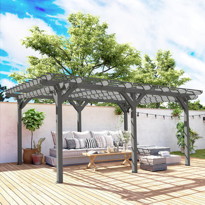 12' x 16' Outdoor Pergola, Wood Gazebo Grape Trellis with Stable Structure for Climbing Plant Support, Gray - Loving My Life Outdoors