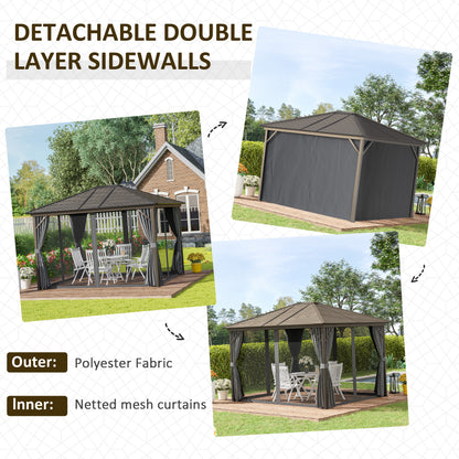 10' x 12' Hardtop Gazebo with Curtains and Netting, Gazebo Canopy with Aluminum Frame and Hooks, Dark Gray - Loving My Life Outdoors