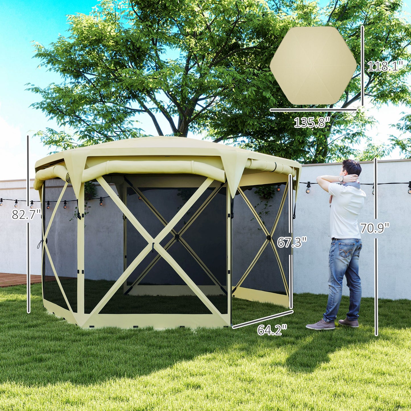 11 X 11ft Pop Up Gazebo Screen Tent With Removable Roof Cover, Roll-up Wind Panels For Camping, Backyard, Beige - Loving My Life Outdoors