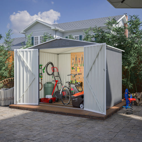 8 X 6 FT Outdoor Waterproof Garden Tool Storage Sheds With Metal Foundation With Floor Frame, Tool Shed With Lockable Hinged Doors & Air Vents, Storage House Waterproof For Backyard, Lawn, Gray - Loving My Life Outdoors