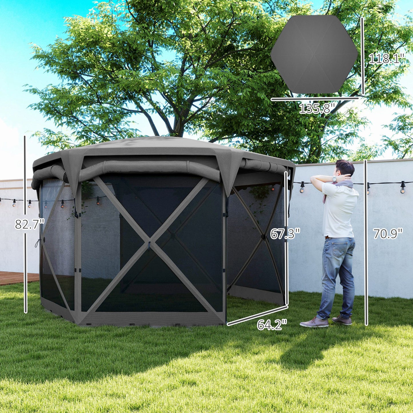 11 x 11ft Pop Up Gazebo Screen Tent with Removable Roof Cover, Roll-up Wind Panels for Camping, Backyard, Dark Gray - Loving My Life Outdoors