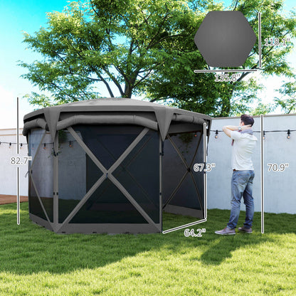 11 x 11ft Pop Up Gazebo Screen Tent with Removable Roof Cover, Roll-up Wind Panels for Camping, Backyard, Dark Gray - Loving My Life Outdoors
