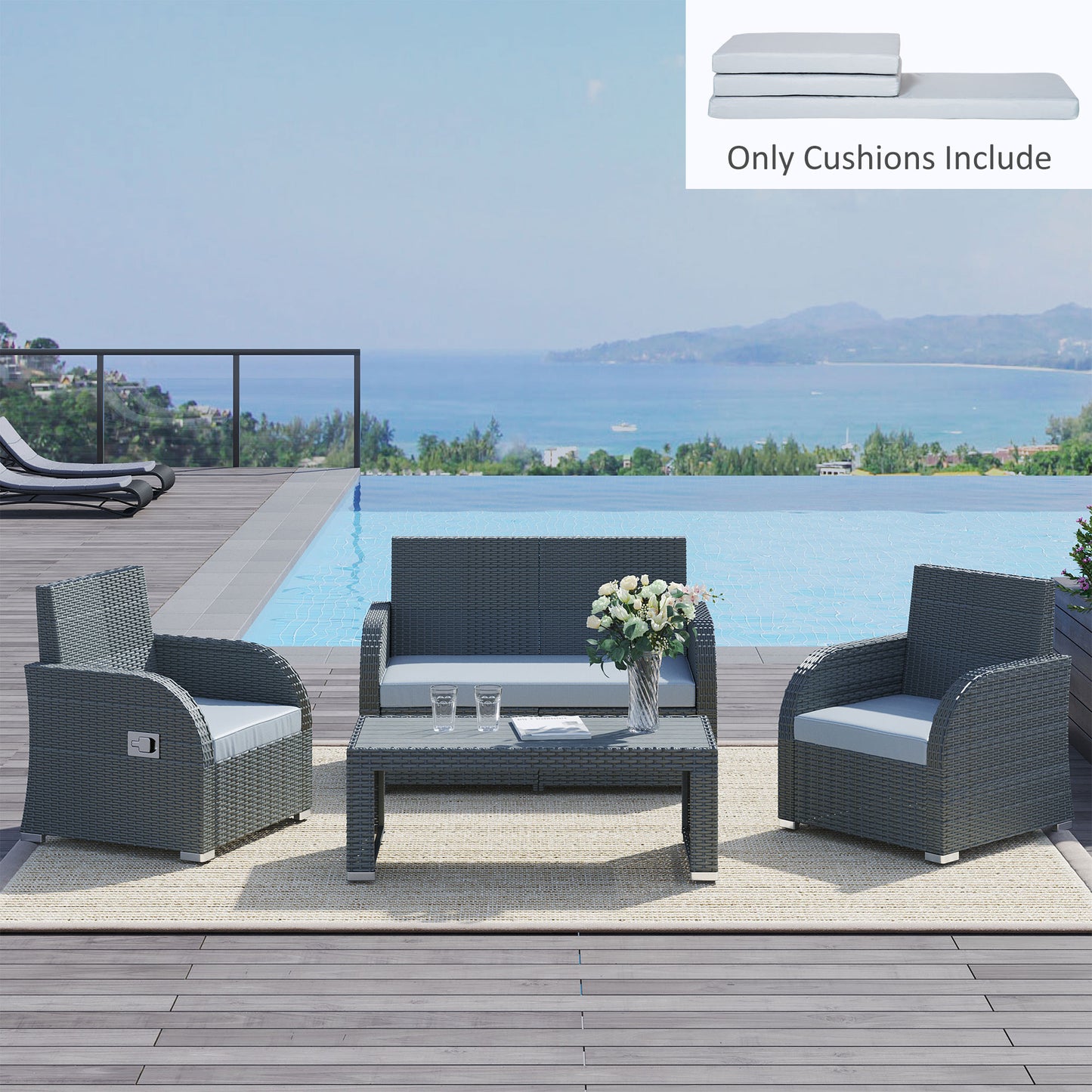 3 PCs Outdoor Seat Cushion For Rattan Furniture, Garden Furniture Cushions, Grey - Loving My Life Outdoors