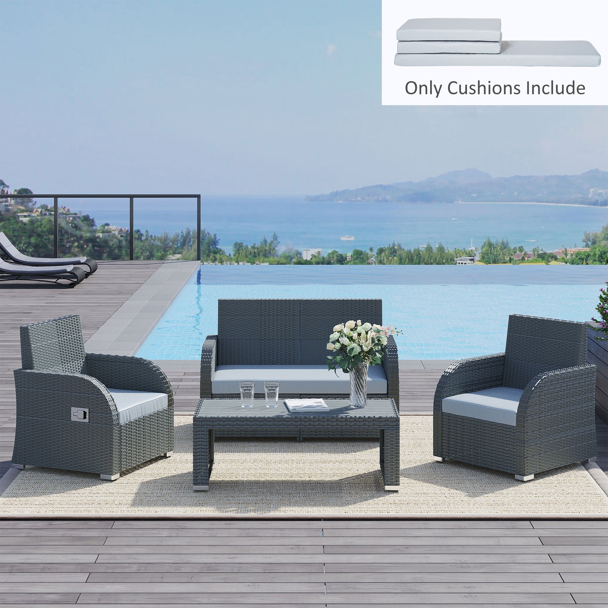 3 PCs Outdoor Seat Cushion For Rattan Furniture, Garden Furniture Cushions, Grey - Loving My Life Outdoors