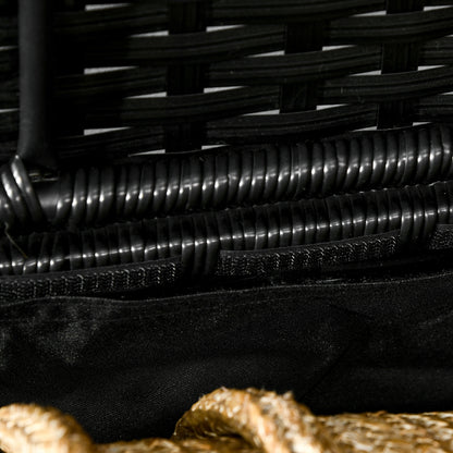 Outdoor Deck Box & Shoe Storage, PE Rattan Wicker Towel Rack with Liner for Indoor, Outdoor, Patio Furniture Cushions, Pool, Garden Tools, Black - Loving My Life Outdoors