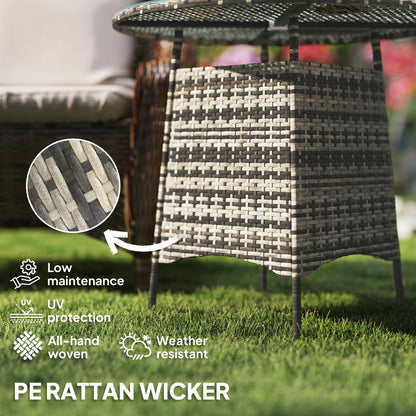 Wicker Garden Rattan Table, Patio Furniture Outdoor Coffee Table With Umbrella Hole And Tempered Glass Top, Grey - Loving My Life Outdoors