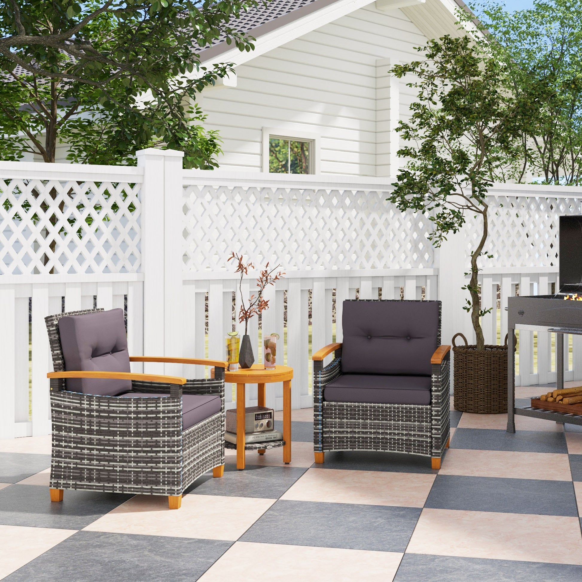 Outdoor Bistro Set Wicker Patio Furniture with Cushions for Porch, Backyard, Garden, Gray - Loving My Life Outdoors