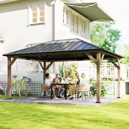 12' x 16' Hardtop Gazebo with Galvanized Steel Roof, UPF50+ Wood Permanent Pavilion with Clear Roof Top, Light Walnut - Loving My Life Outdoors