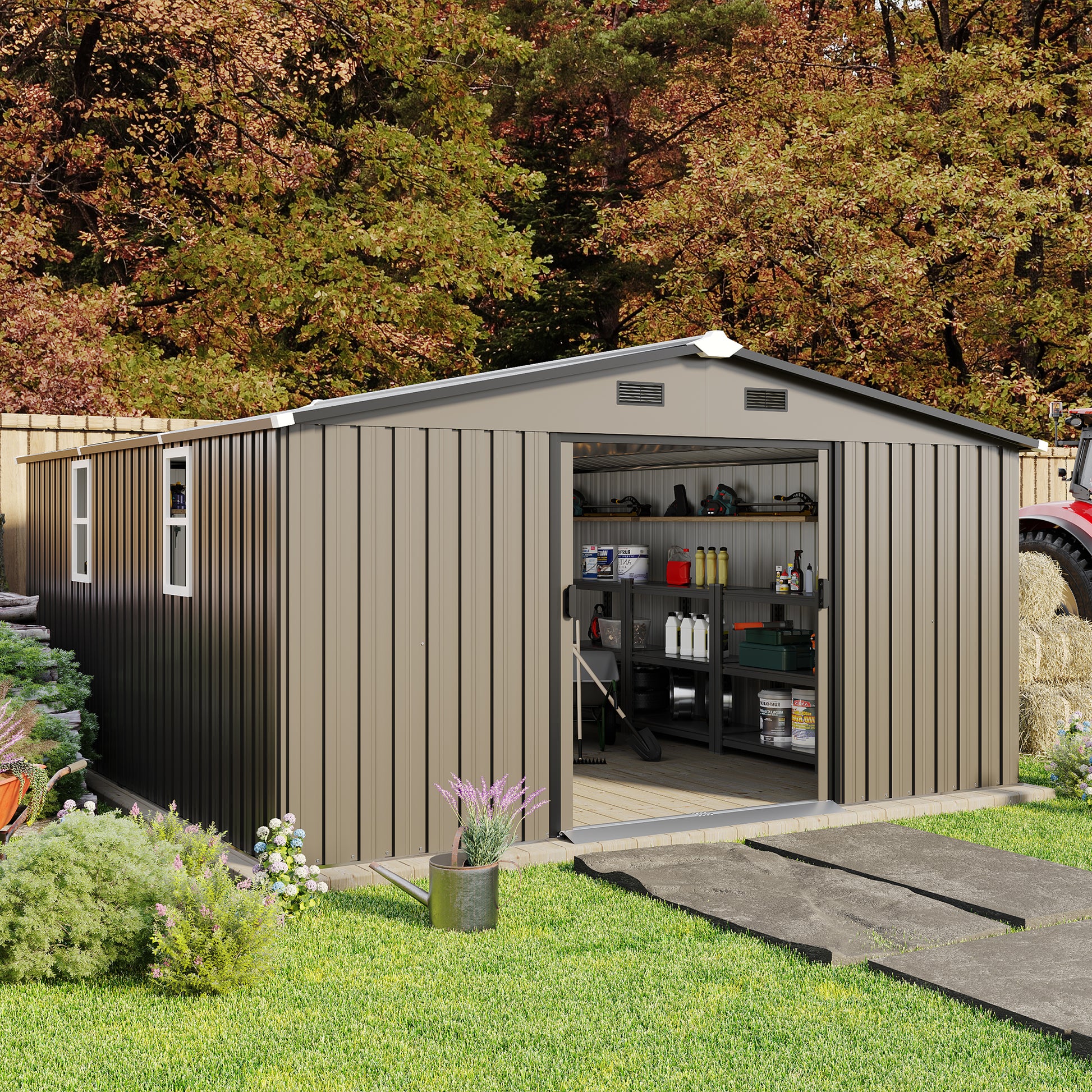 Campcraft 10x12ft  0.25mm Color Steel Plate, Surface Protective Film, Two Daylight Windows, A Practical And Thoughtful Gift, two Colors Can Be Freely Selected Storage Sheds - Loving My Life Outdoors