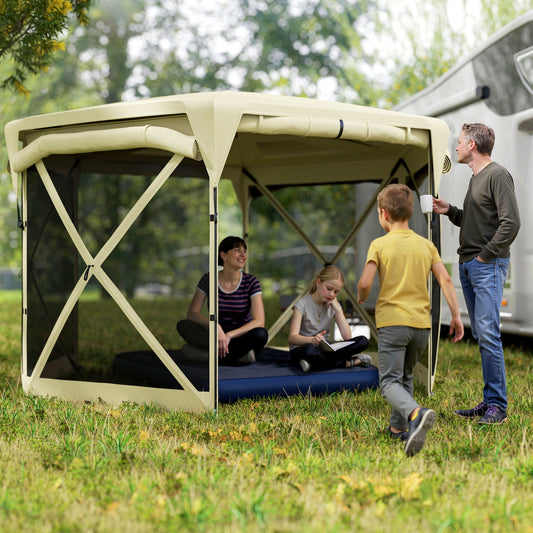 11 X 11ft Pop Up Gazebo Screen Tent With Removable Roof Cover, Roll-up Wind Panels For Camping, Backyard, Beige - Loving My Life Outdoors