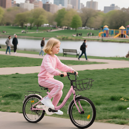 A20182 20 Inch Kids Bike For Boys & Girls, Children's Bicycle With Coaster Brake & V-Brake, 1-Speed, Chain Guard & Rear Rack, Lightweight Steel Frame Pink, Green, Purple, White - Loving My Life Outdoors