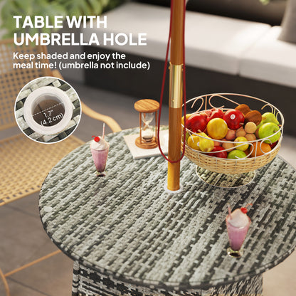 Wicker Garden Rattan Table, Patio Furniture Outdoor Coffee Table With Umbrella Hole And Tempered Glass Top, Grey - Loving My Life Outdoors