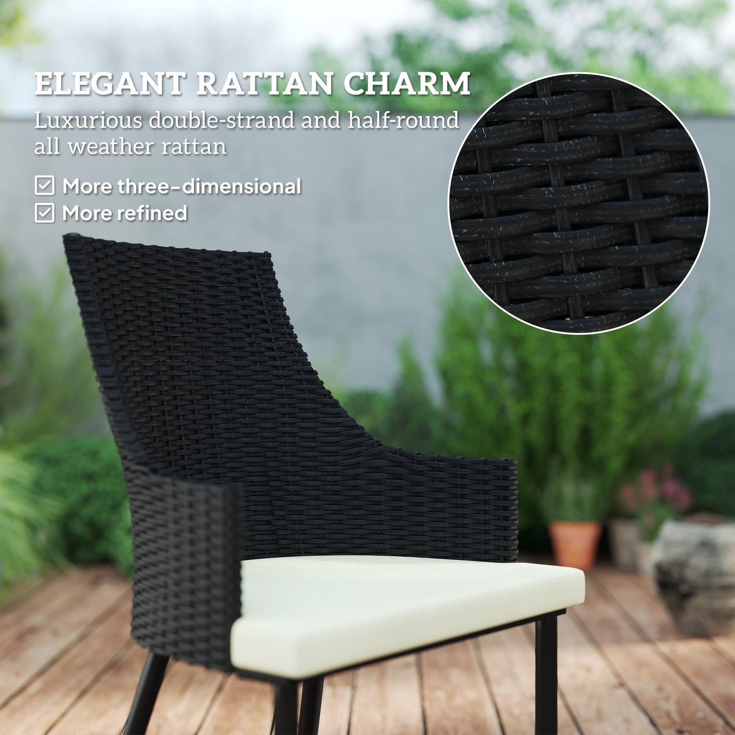6 Seater Rattan Dining Set With Cushions, Garden Furniture Set With Armchairs, Rectangle Slatted Table Top, Steel Frame, Parasol Hole, Wicker Outdoor Furniture For Patio, Balcony, Cream White - Loving My Life Outdoors